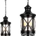 Outdoor Chandelier for Porch, 3-Light Farmhouse Vintage Outdoor Pendant Light Lantern, Black Hanging Porch Ceiling Light Fixture with 3 E12 Sockets for Patio, Entryway, Gazebo