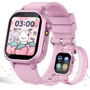 Kids Waterproof Smart Watch Girls Gift Age 3-12 with 39 Game HD Touch Screen Music Player Video Camera Pedometer Alarm Clock Birthday Gift for 6 7 8 9 Year Olds Pink