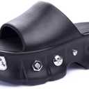 YURTKUMAS Women Platform Sandals Open Toe Chunky Flatform Slides Sandals Fashion Slip on Summer Beach Sandals Casual Dressy Female Platform Slides for Vacation Comfort Wedges Slide Women's 9.5