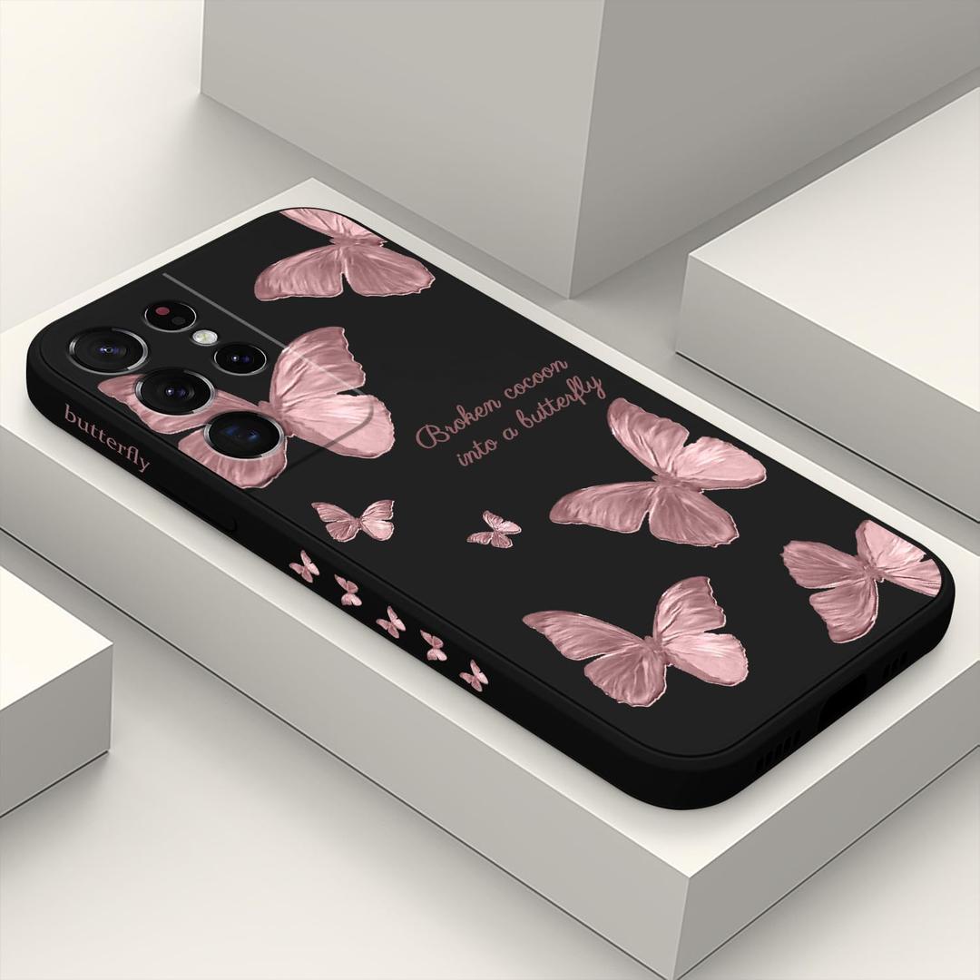 for Samsung S21 Ultra Case, for Samsung Galaxy S21 Ultra Case Floral Creative Sides Phone Cover Fashionablee Designs Soft Silicone Slim S21 Ultra Phone Case-Butterfly Black
