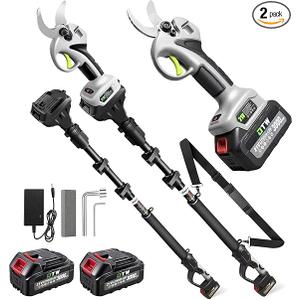 Electric Pruning Shears with Pole 1.4-2.0 Cutting Diameter & 2-IN-1 Electric Pole Pruner,2PCS 21V 3.0Ah Batteries,Brushiless Motor,4 Modes Adjustable Branches Cutter for Flower, Tree Trimming(Gray)