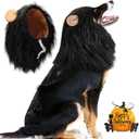 Vivifying Lion Mane (Black) for Medium & Large Dogs - Adjustable Pet Costume with Faux Fur, 13.77in x 14.5in, Up to 27.55in Neck Girth, Halloween Dog Accessory