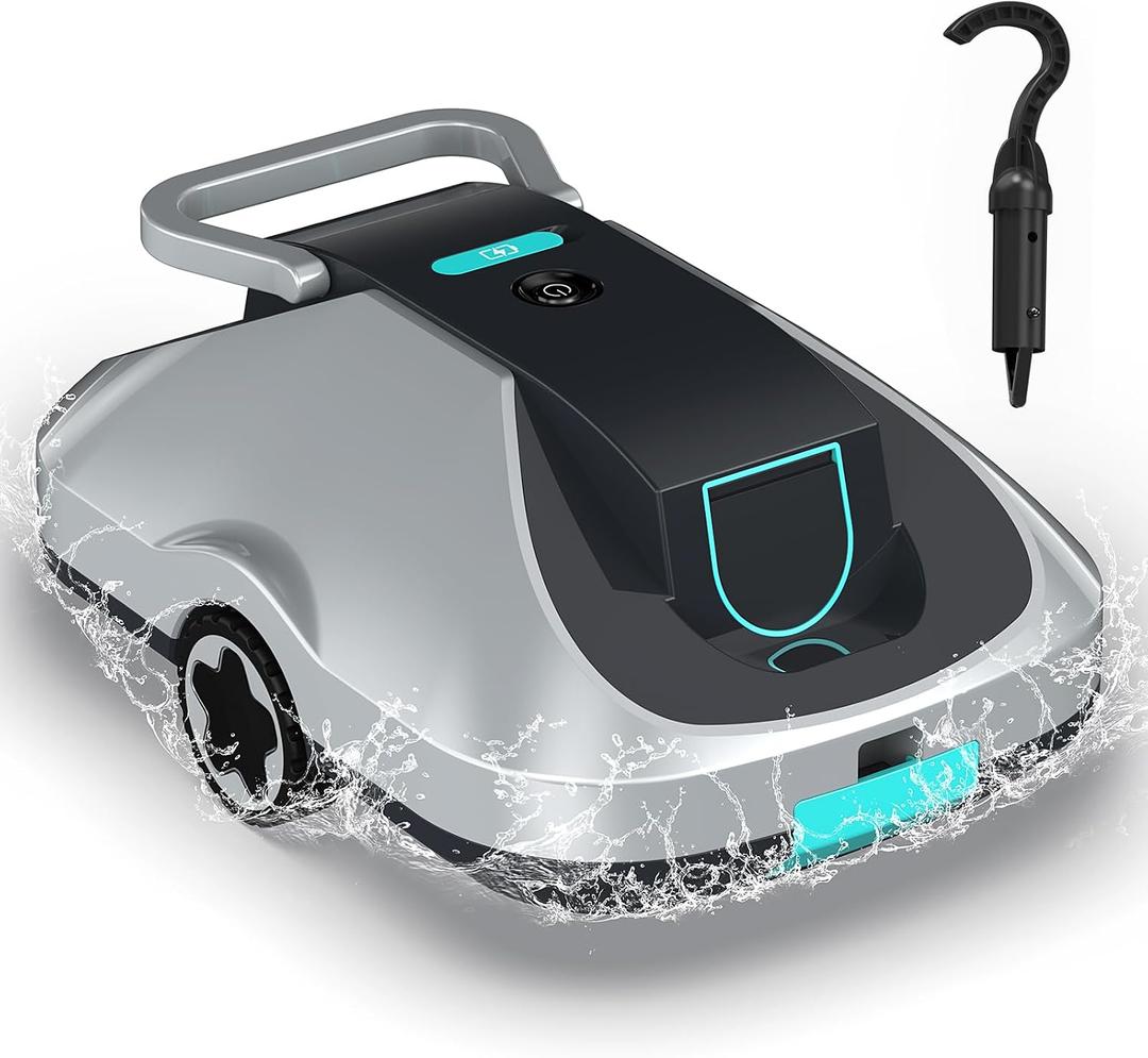 C1 Robotic Pool Cleaner, 200-Min Cordless Pool Vacuum for Above Ground & Inground Pools up to 2500 Sq.ft, Automatic Pool Vacuum Robot for Leaves & Dirt, Powerful Suction Self-Parking-Arctic