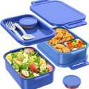 Jelife Adult Bento Lunch Box - 3 Layers Stackable Bento Lunch Box for Adults, 72oz Large All-in-One Bento Box Leak-Proof Lunch boxes with Utensil Sauce Containers, Ideal for Dining Out,Work, Blue