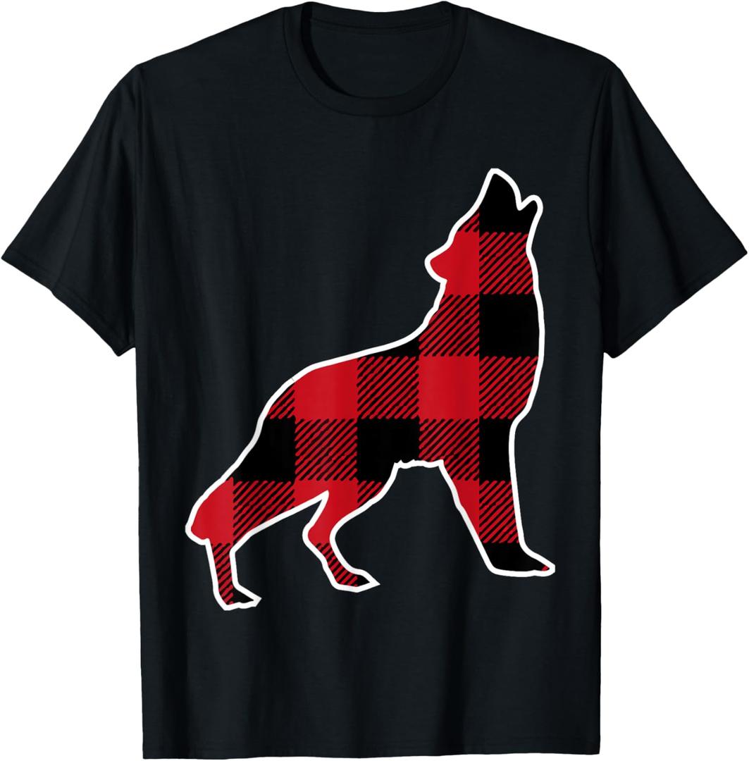 Wolf Family Shirt | Red Plaid Buffalo Matching Family Pajama T-Shirt, Medium, Black 