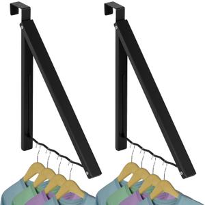 HOLDN STORAGE Over The Door Hanger - Single Foldable Rack Organizer for Hanging Clothes, Coats & Towels, Ideal for Dorm Rooms, Laundry, Bathrooms, Etc - Holds up to 20 LBs - Black (2 Pack)