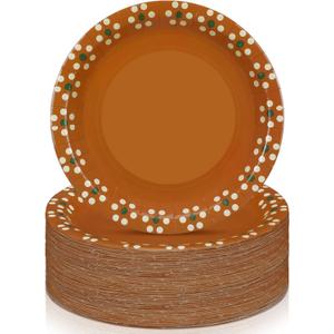 Yungyan Platos De Barro Mexicanos Paper Plates Cielito Lindo Party Decoration Mexican Dinnerware Terracotta Flower Clay Pottery Plates Party Supplies Birthday Wedding Decoration(9 Inch,50 Pcs)