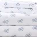 Comfort Spaces 100% Cotton Sheets King, Breathable, Naturally Cool Cotton Sheets, Soft Cotton Bed Sheets with 14" Elastic Pocket Fits up to 16" Mattress, All Seasons Sheet Set, Floral Blue 4 Piece