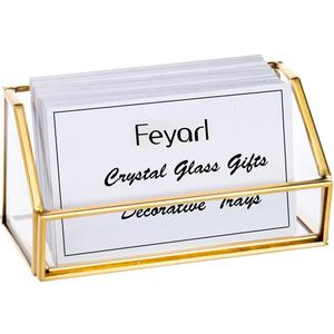 Feyarl Gold Glass Business Card Holder Desktop Name Card Display Office Business Card Stand Organizer Storage for Meeting Store Reception Exhibition (1 slot)