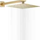 GGStudy Rain Shower Head Brushed Gold with Extension Arm 10 Inch Square Shower Head with 16 Inch Shower Arm Large Stainless Steel Rainfall Showerhead Waterfall Full Body Coverage