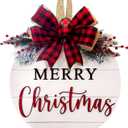 Merry Christmas Wreath Welcome Sign for Front Door, 11.8 inch Wooden Merry Christmas Sign for Holiday Rustic Farmhouse Front Door Porch Wall Window Outside Decorations (Merry Christmas-White)
