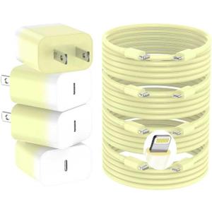 GREPHONE iPhone Charger Fast Charging,20W PD USB C Wall Charger 4 Pack with 6FT Fast Charging Cable - Fast Charger for iPhone 14/14 Pro Max/13/13 Pro/12/12 Pro/11/11 Pro/XS, iPad(Yellow)
