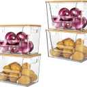 Delamu 4 Pack Pantry Organizers and Storage,Trash Bag Dispenser with Bamboo Top,Stackable Trash Bag Dispenser Under Sink Organizer for 4-30 GalBags,Onion,Potato,Fruits,Clear