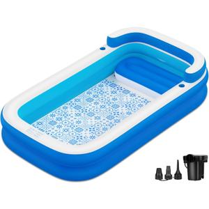Large Inflatable Swimming Pool, 120" X 85" X 26" Oversized Thickened Blow Up Pools for Adult, Inflatable Pool with Seat and Pump, Family Swimming Pool for Backyard Lawn Indoor Outdoor