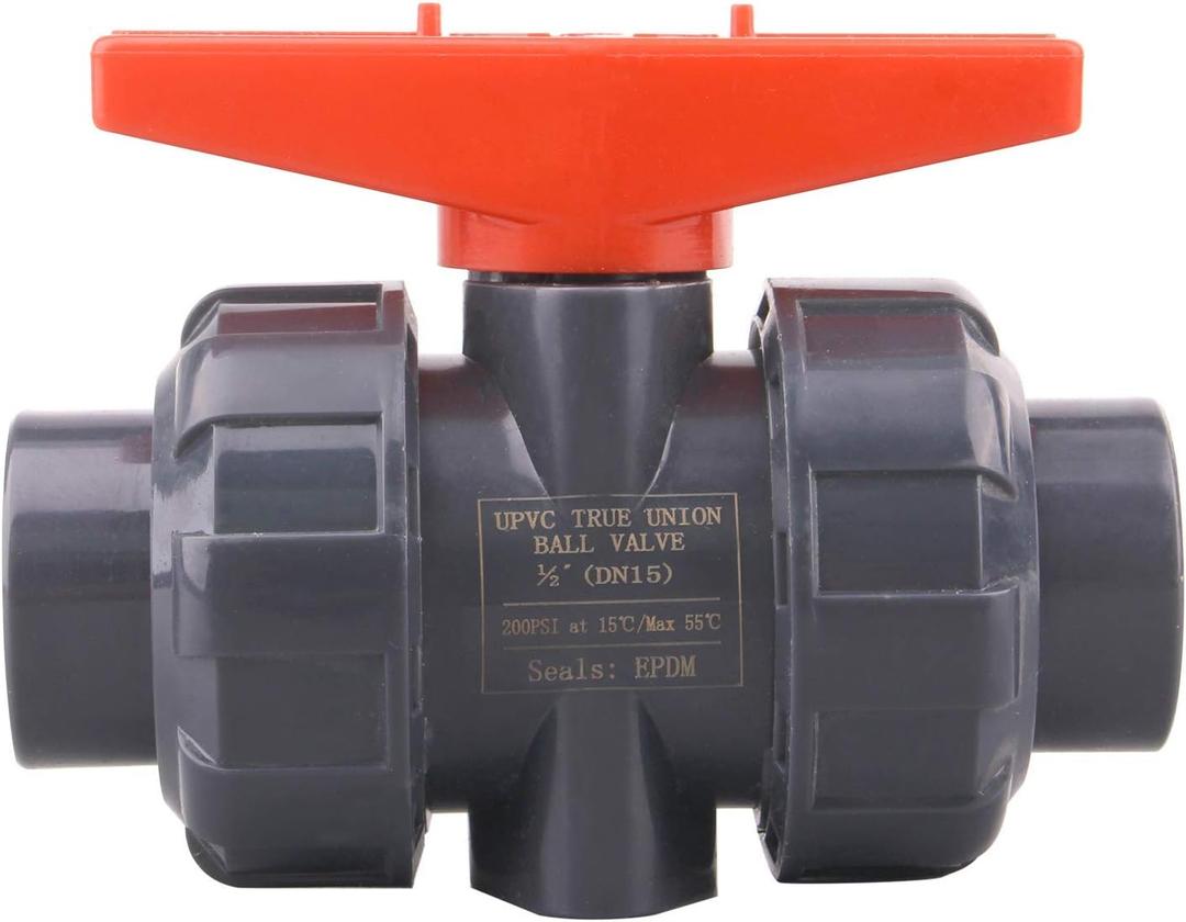 DERNORD PVC True Union Ball Valve with Full Port, EPDM O-Rings, and Reversible PTFE Seats,Rated at 200 PSI (1/2 inch Socket)