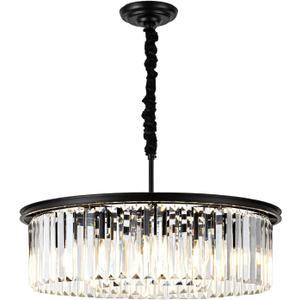 23" Black Crystal Chandelier 8-Light Modern Crystal Pendant Ceiling Light Fixture 2 Rings Luxury Chandeliers,for Dining Room Kitchen Island Living Room Bedroo