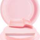 Pink Party Supplies Set Include Pink Birthday Paper Plates and Napkins for Party Women(Severs 25 Guests)