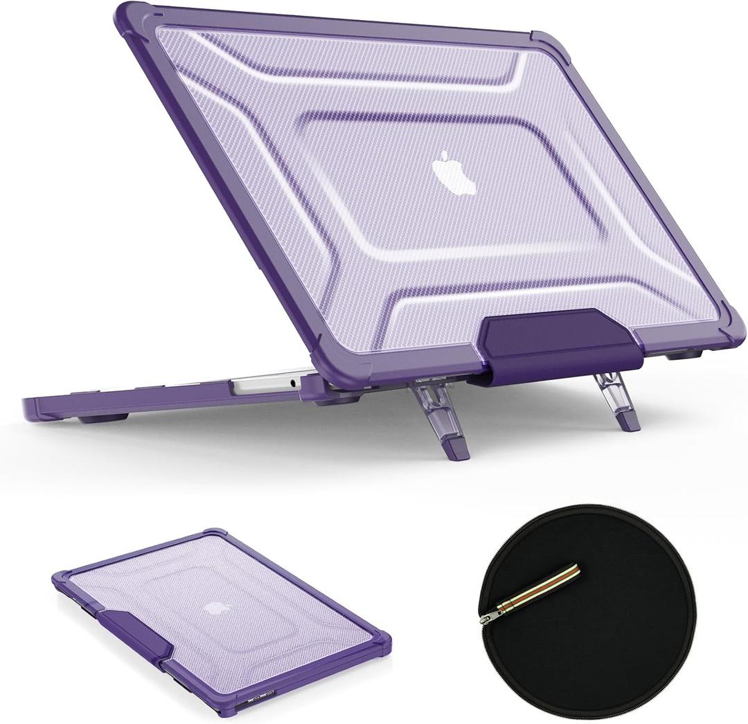 SEYMAC stock Case for MacBook Pro 14 inch, Shock-Absorbing Protection with Folding Stand &Mouse Pad Case for MacBook Pro 14 inch, Purple