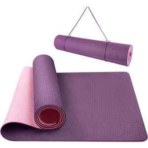 IUGA Yoga Mat Non Slip Anti-tear Pilates Mat Eco Friendly Hot Yoga Mats Thick for Workout & Exercise(72"x 24"x 6mm) (Purple/Pink)