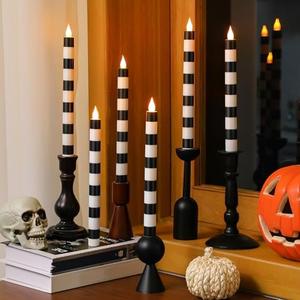 Honoson 6 Pcs Halloween Flameless Taper Candles 10.6 Inch Spooky Black Candles Battery Operated LED Candlesticks for Halloween Centerpieces Dinner Table Home Party Decor
