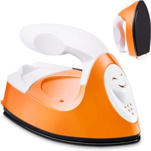 Honoson Mini Craft Iron Mini Heat Press Small Iron 3.93 x 2.36 x 2.76 in Portable Handy Tiny Flatiron with Charging Base Accessory for Fuse Bead Patch DIY Heat Transfer Vinyl(Orange)