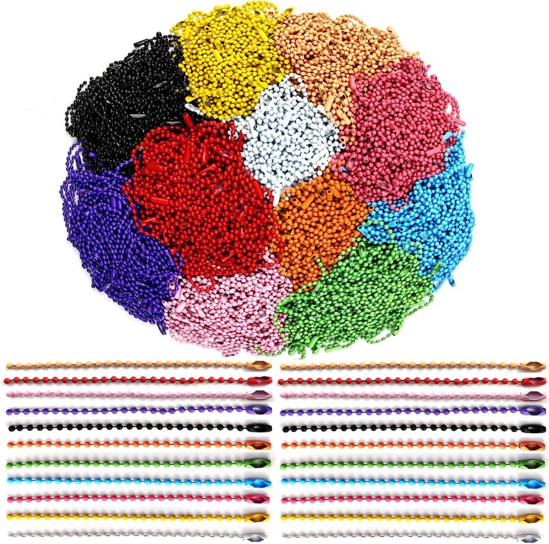 GXXMEI 220PCS 100mm Ball Bead Chain Ball Chain Keychain Dog Tag Necklace Chains Beaded Metal Keychain 2.4mm Beads Chains for Jewelry Making Steel Ball Bead Chain with Connector for Key Craft DIY