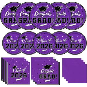Graduation Party Plates and Napkins Gatherfun 2026 Graduation Party Supplies Purple Disposable Paper Plates Luncheon Cocktail Napkin for Congrats Grad Decorations, Serve 50