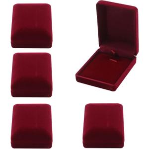 MY MIRONEY Set of 5 Wine Red Velvet Pendant Box Necklace Earring Storage Case Jewelry Box Organizer Gift Box Display Case 2.36" x 3.07" x 1.18"