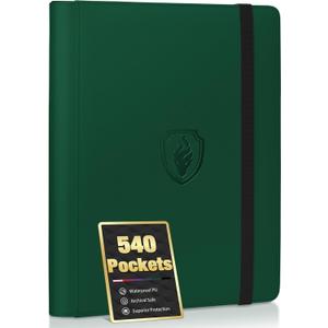 Premium 9 Pocket Card Binder for 540 Cards, Fabmaker PU Cover Trading Card Binder, Sturdy Card Collection Album, Sleek Card Holder Folders for Game Cards & Sports Cards, Dark Green