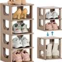 Narrow Shoe Rack - 5 Tiers Stackable Shoe Storage Stand for Entryway Hallway and Closet Durable Shoe Shelf Space Saving Boots Storage and Organization Stylish Small Shoe Cabinet No-Tool Assembly Khaki