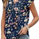 XIEERDUO Womens Tops Ruffle Sleeve Tunic Top Ladies Tops and Blouses Spring Clothes Tunic Tops for Women Business Casual (Blue, L)