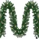 MorTime 17.7 FT LED Christmas Garland, Pre-Lit Artificial Garland for Indoor Outdoor Christmas Decorations Multi-Function Christmas Garland with 100 Warm White LED Lights