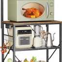 Huuger 4Tier Bakers Rack with Reversible Power Outlet, 23.6 Inch Microwave Stand, Kitchen Coffee Bar, with Top Shelf, 6 S Hooks, Rustic Brown