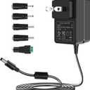 TKDY 24V 1.5A DC Power Supply Cord, fit for DC 24V 1.5A 1A 0.5A LED Light Strip, 24 Volt Light Diffuser, and More, 100-240V 50/60hz 36W 24W Power Adapter with 5 Tips (Not for Charging).