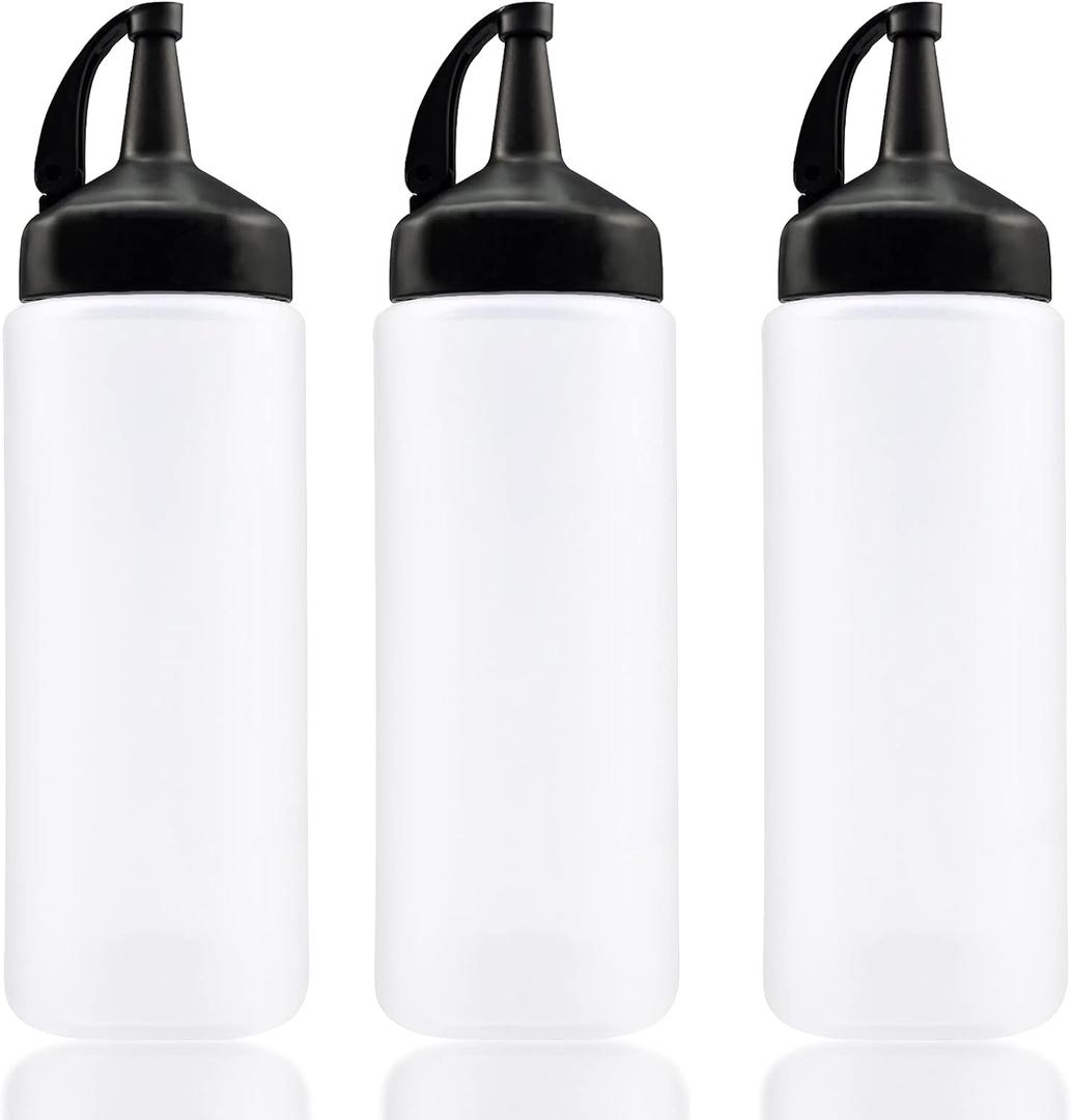Jutoe 3PACK Plastic Squeeze Bottles,12 oz Plastic Squeeze Squirt Condiment Bottles With Leak-Proof Cap,Condiment Squeeze Bottle For Kitchen Use (Large)