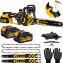 12" Brushless Cordless Chainsaw, Hand Held Cordless Chain Saw with 2 x 4.0Ah Battery, Portable Small Mini Chainsaw with 2 x Chain Guide, Electric Motosierra for Wood Cutting Tree Pruning