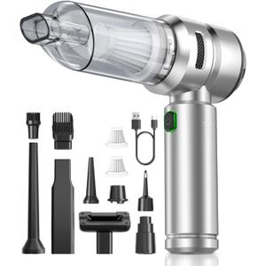 Car Vacuum,3 Suction Modes,Portable Mini Cordless Cleaner with 24000pa Suction Power,Type-C Charge,Handheld Vacuum for Home,Car, Office Desk, Keyboards(Light Silver)