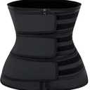 YIANNA Waist Trainer for Women Latex Underbust Double Training Belt Tummy Control Waist Cincher Sport Girdle (Small, D-black (Triple Straps))
