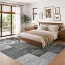 9x12 Area Rug for Living Room - Washable Vintage Carpet, Non-Slip Soft Large Indoor Floor Rugs for Bedroom Home Office & Under Dining Table Decor, Gray Block