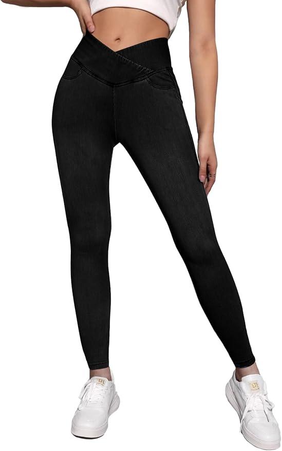 Sidefeel Jeggings for Women Tummy Control Pull on Stretchy Jeans High Waisted Skinny Jean Leggings with Pockets,26 In,S