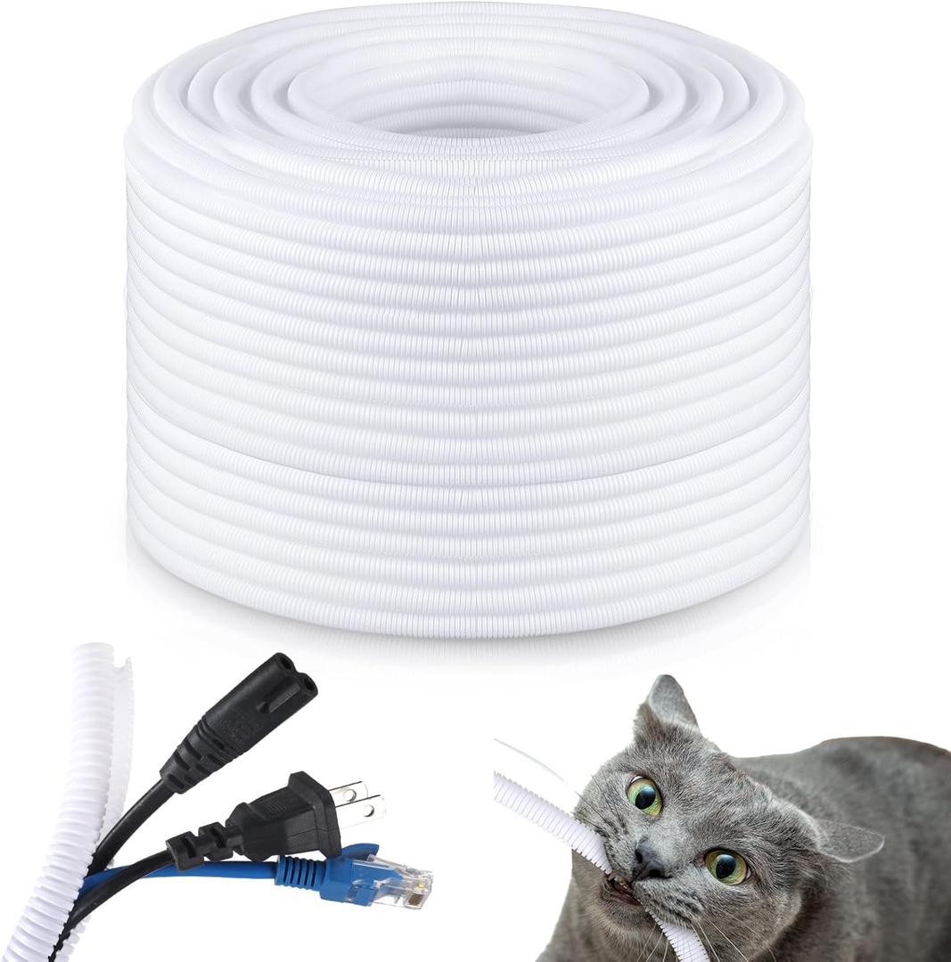 Kanayu Split Wire Loom Tubing Flame Retardant Wire Covering High Temperature Cable Sleeves Split Protector Cable Conduit for Industrial Electrical Automotive Marine(1/2''-50 ft,White)