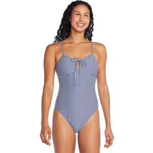 Speedo Women's Swimsuit One Piece V-Neck Strappy Back Contemporary Cut Swimsuit (Pack of 1), Cerulean Blue Texture, 8