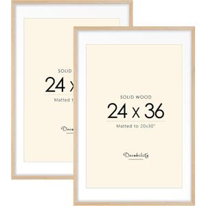 24x36 Solid Wood Picture Frame, Natural Wood Poster Frame with Paper Mat, Display picture 20x30 with mat or 24x36 without Mat, Set of 2 Oak Wood Grain
