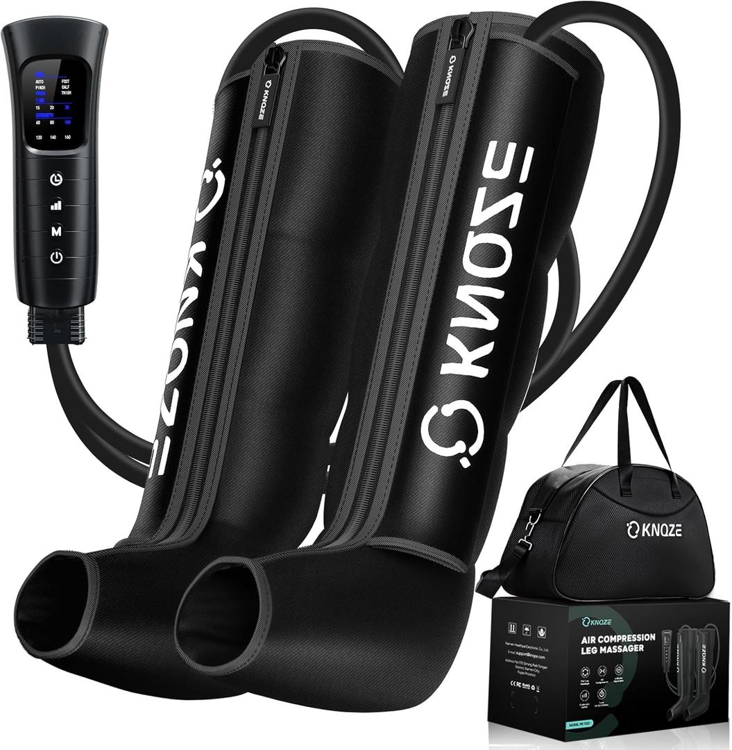 KNQZE Air Compression Recovery System, Foot and Full Leg Recovery Boots with Dynamic Pressure for Fast Therapy, Professional Device for Circulation and Pain Relief (Black)