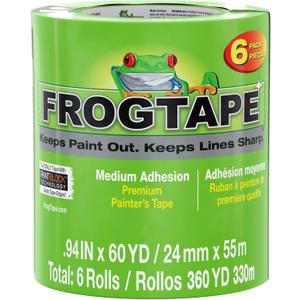 FrogTape Multi-Surface Painters Tape with PAINTBLOCK, 1 Inch Wide (0.94 In. x 60 Yds), Medium Adhesion, Green, 6 Rolls (240659)