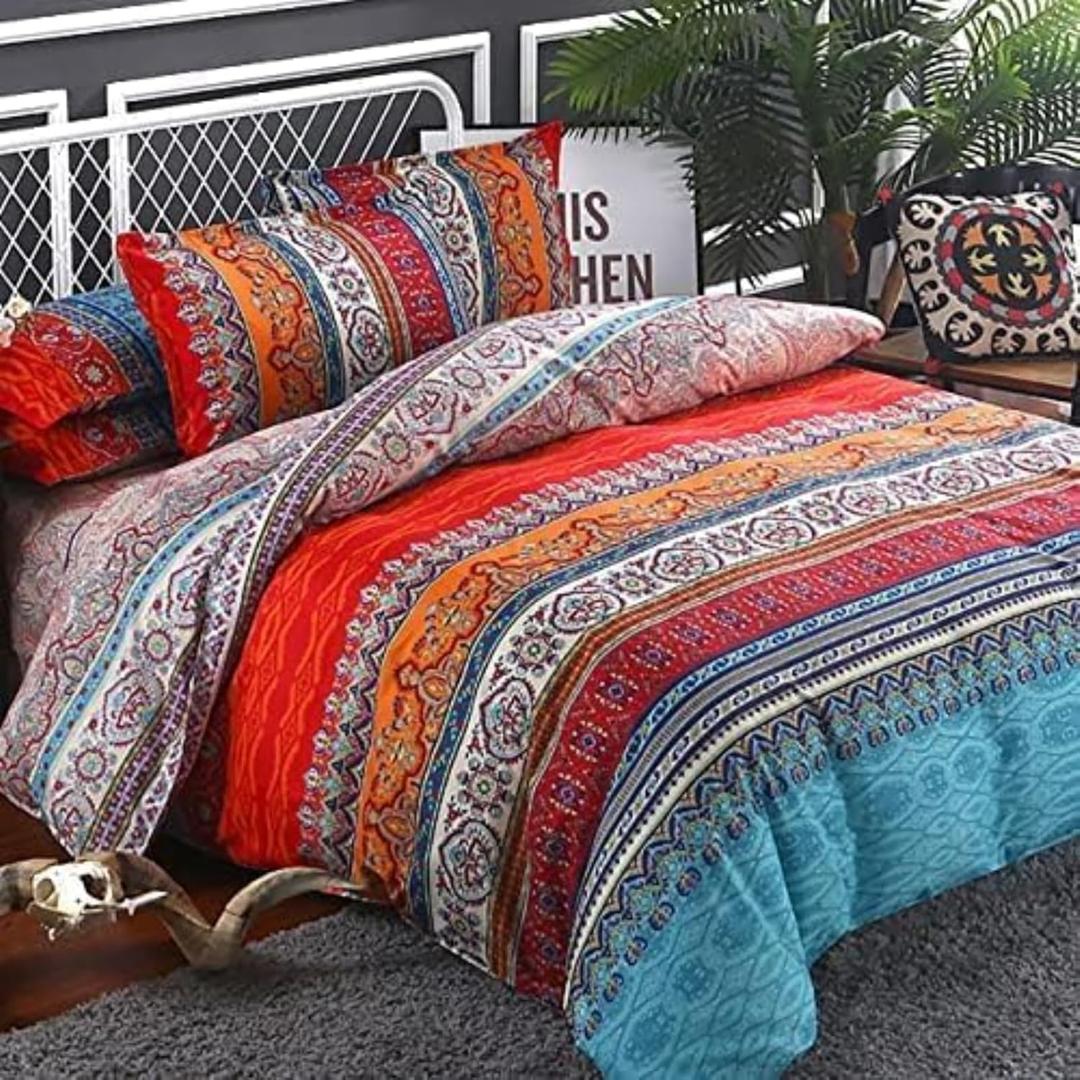 Goodidea Striped Bohemian Comforter  Queen Boho Hippie Geometric Bedding Set Soft Breathable Reversible Microfiber Boho Comforter