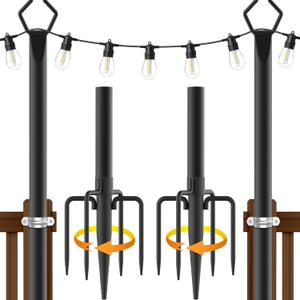 AILBTON 2 Pack 10Ft String Light Poles,Light Poles for Outside String Lights,Outdoor Light Poles with Fork,Metal Pole Stand for Patio,Backyard,Deck