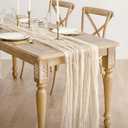 Ling's Moment Ivory Cheesecloth Table Runner, 168 Inch 14FT Beige Boho Gauze Rustic Sheer Cream Cheese Cloth Table Runners for Party Wedding Birthday Outdoor Bridal Shower Decor