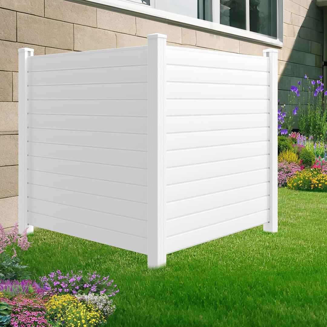 No Dig Air Conditioner Fence PVC Privacy Screen 2 Panels Trash Can Fence Swimming Pool Equipment Enclosure Outdoor Privacy Walls for HOA (50" W X 50" H -2 Panels White)