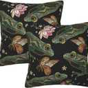 Vintage Frogs Lotus Flowers and Butterfly Throw Pillow Cover Set of 2 Decorative Square Pillowcase Throw Cushion Case for Bedroom, Living Room, Sofa, Couch and Bed, 18 x 18 Inches